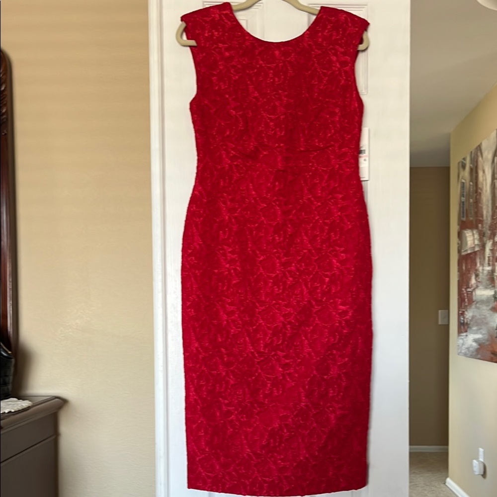 Calvin Klein Red Textured Midi Dress sz 10